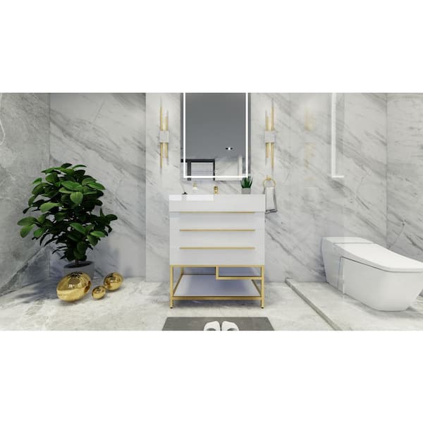 BV Better Vanity Bethany 30 in. W x 20 in. D x 36 in. H Single Sink Freestanding Bath Vanity in High Gloss White with White Acrylic Top