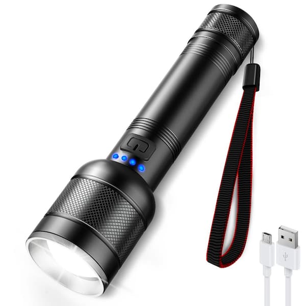 2000 Lumen Rechargeable Integrated LED Flashlight Flood Light with Adjustable Zoom, 4 Modes, and Waterproof Design