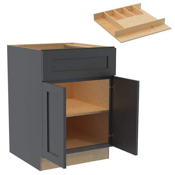 Home Decorators Collection Newport 24 in. W x 24 in. D x 34.5 in. H Assembled Plywood Base Kitchen Cabinet in Deep Onyx with Cutlery Soft Close