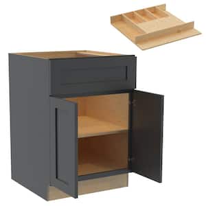 Newport 24 in. W x 24 in. D x 34.5 in. H Onyx Gray Painted Plywood Shaker Assembled Base Kitchen Cabinet Cutlery Tray