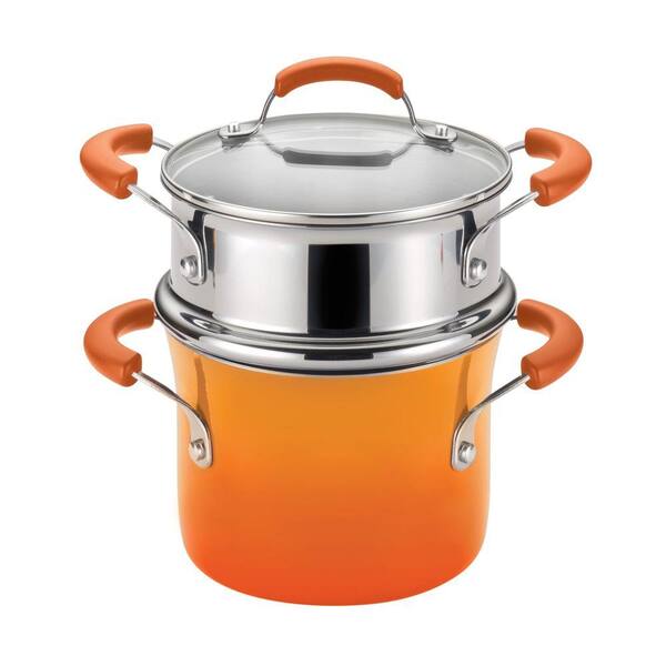Rachael Ray Classic Brights 3 qt. Aluminum Multi-Pot in Orange Gradient with Glass Lid