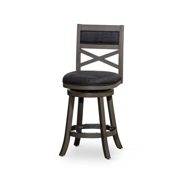wetiny 40 in. Grey Middle Back Wood Frame Bar Stool with Fabric Seat (Set of 2)