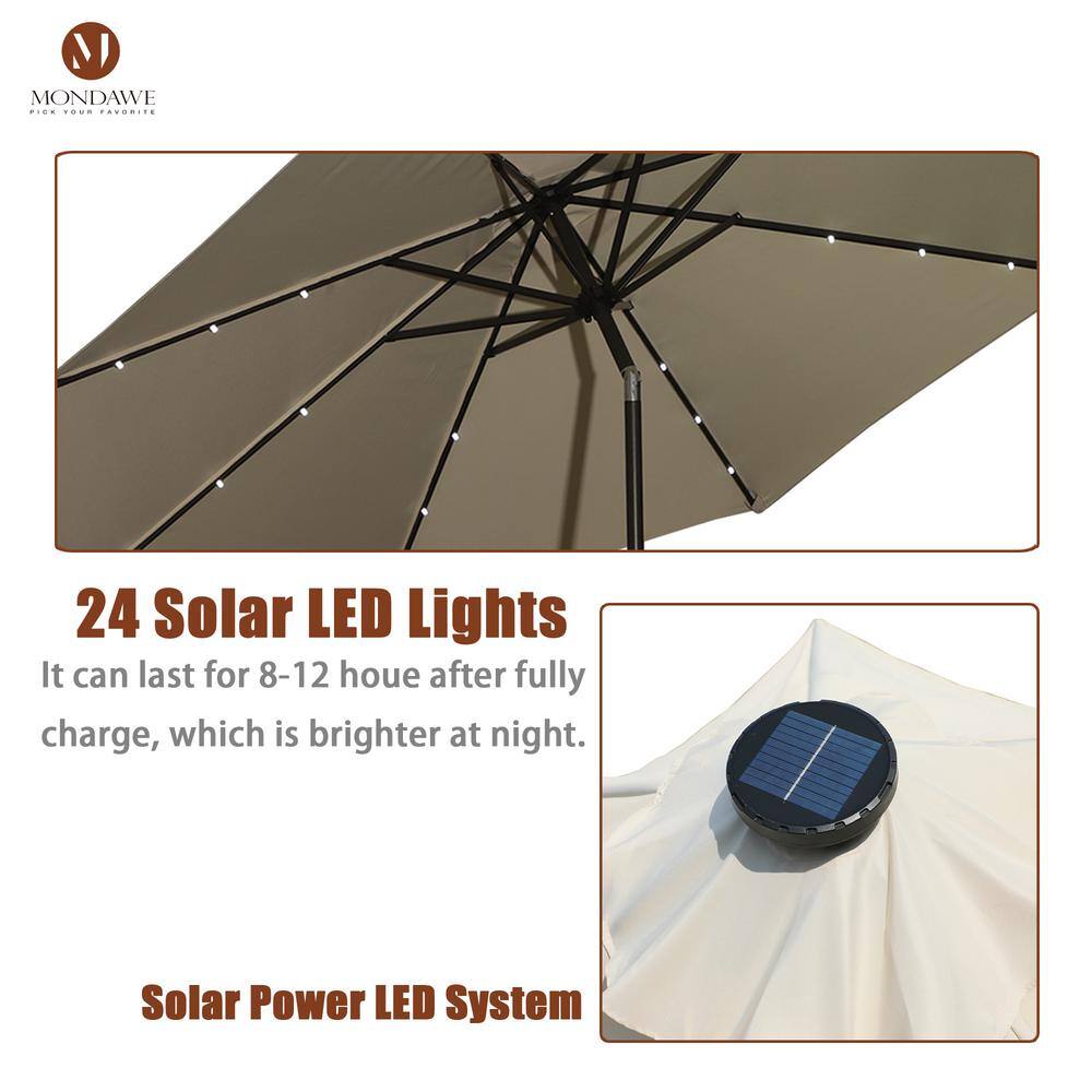 10 ft Beige Aluminum Market Patio Umbrella with LED Lights