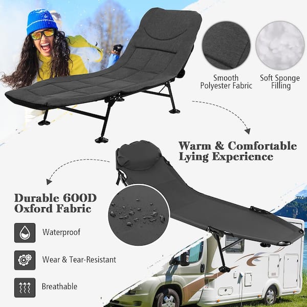 Fishing Camping Recliner Bed Chair Adjustable w/6 Legs Fabric Mattress