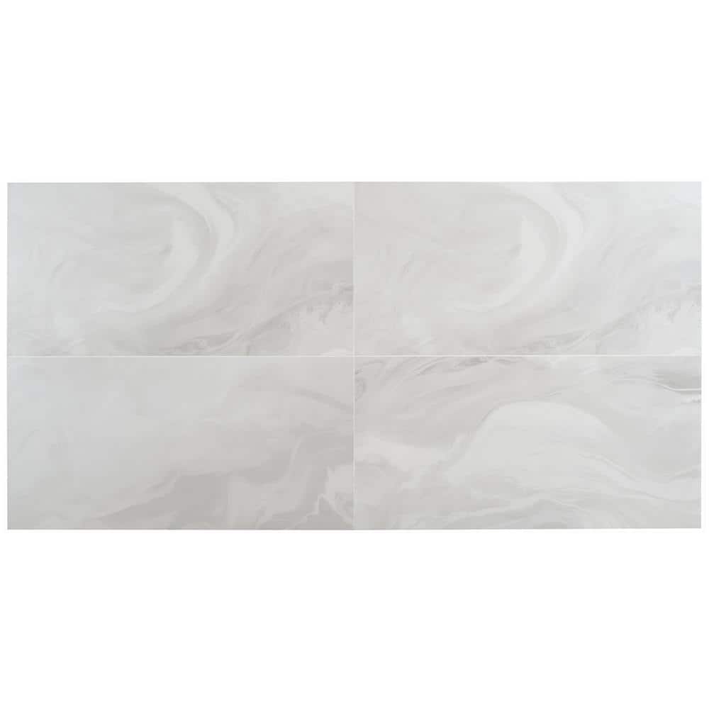 Augusta 24" x 48" Polished White Porcelain Marble Look Tile