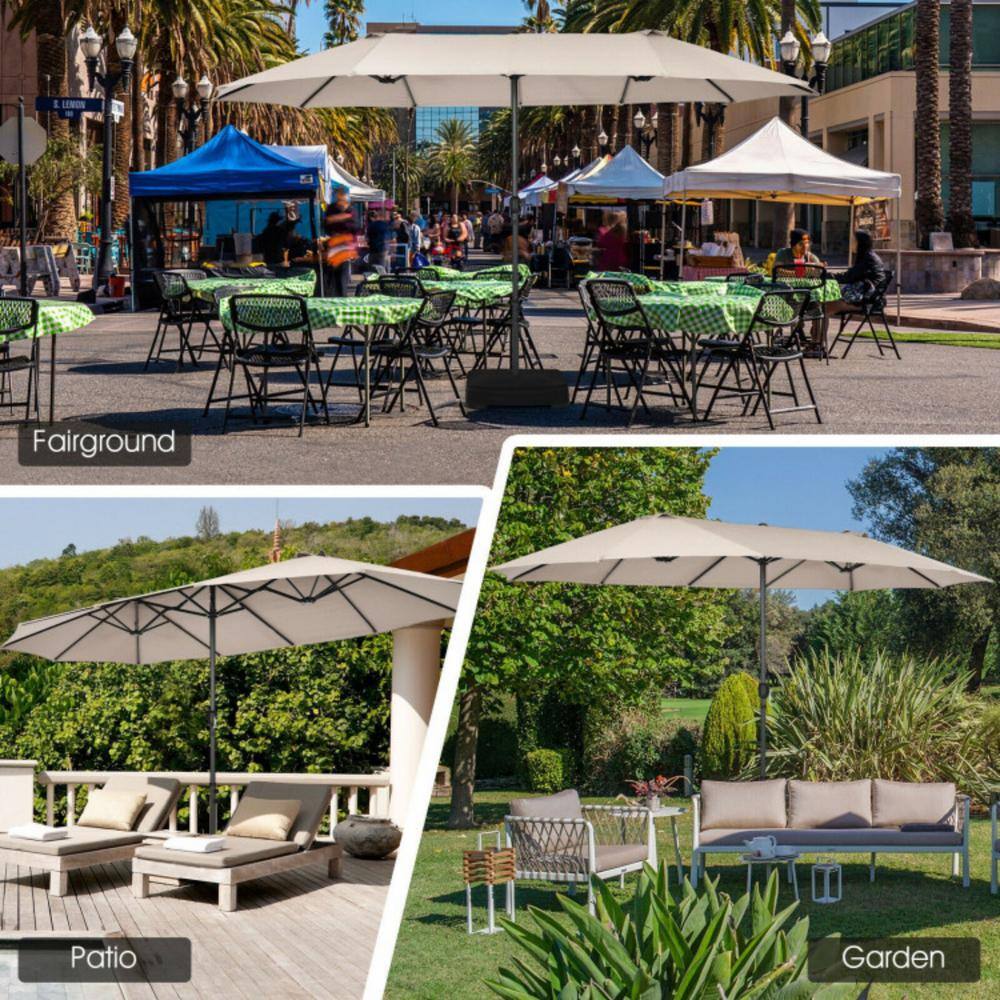 Beige 15FT Double-Sided Patio Umbrella with Metal Pole