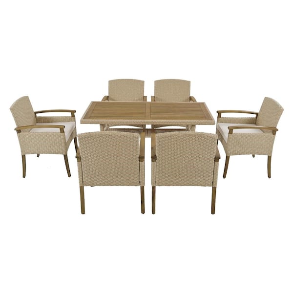 Zeus & Ruta 7-Piece Wicker Outdoor Dining Patio Table, Set All Weather ...