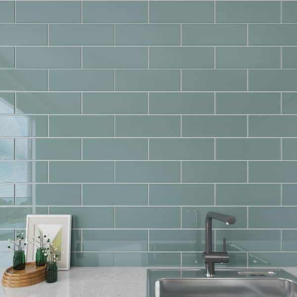 Giorbello Slate 4 in. x 12 in. x 8mm Glass Subway Backsplash Wall Tile ...