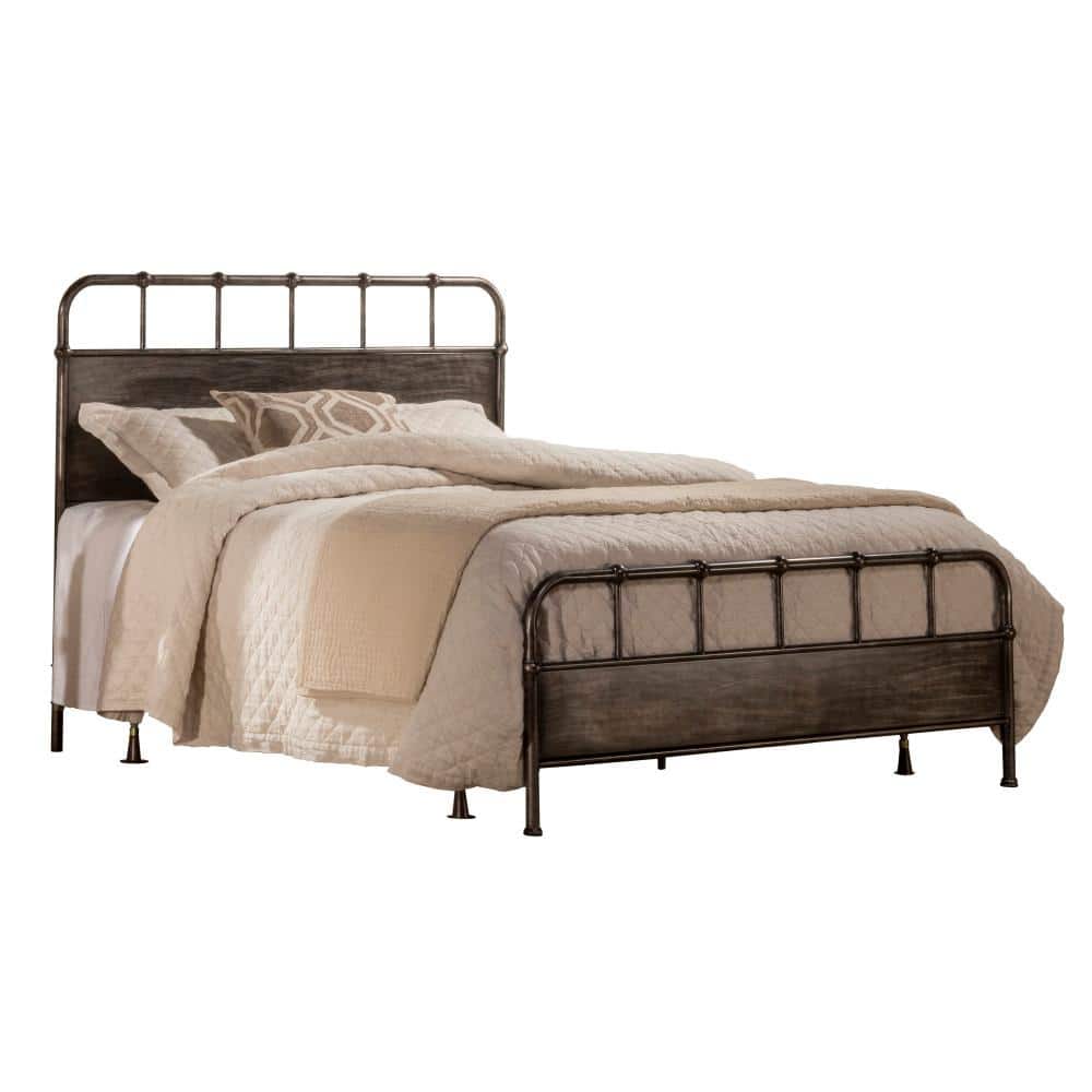 Grayson Queen Black Metal Panel Bed with Upholstered Headboard
