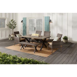 Rock Cliff Brown Wicker Outdoor Patio Stationary Dining Chair with CushionGuard Toffee Trellis Tan Cushions (2-Pack)