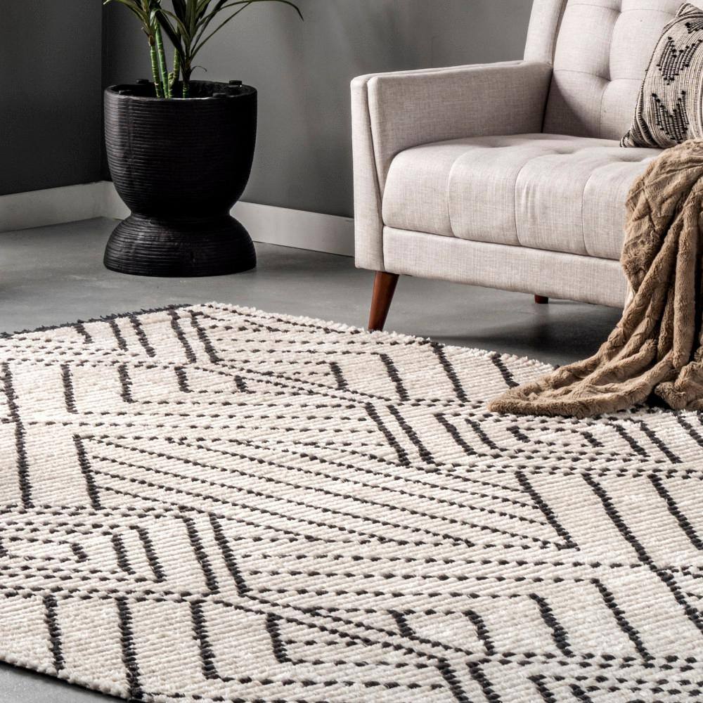 Silky Soft Beige Synthetic Shag Area Rug, 5'3" x 7'6"