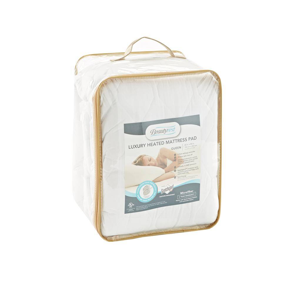 Full White Heated Microfiber Mattress Pad with 3M Scotchgard