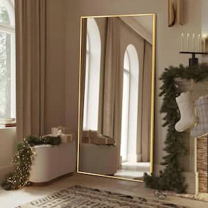 28 in. W. x 71 in. H Oversized Aluminum Alloy Modern Rectangle Length Gold Wall Mounted Standing Mirror Floor Mirror