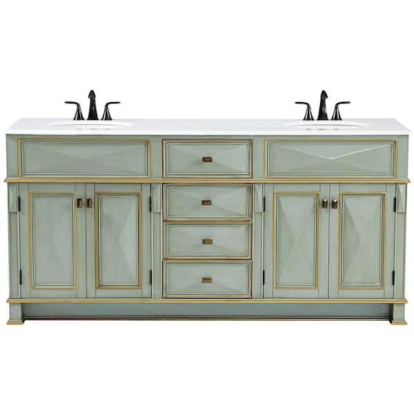 Home Decorators Collection Dinsmore 72 in. W x 22 in. D Double Bath Vanity in Gilded Green with Marble Vanity Top in White