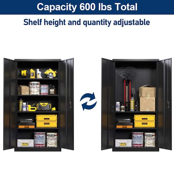 Black Metal Storage Cabinet with 2-Doors and 4 Shelves, Lockable Tall  Cabinet for Home Office Garage Kitchen Pantry ZT-W25262845 - The Home Depot