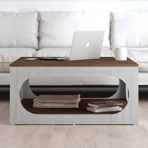 Doyle 34.8 in. Dusty Gray Oak with Dusty Walnut Square Wood Top Coffee Table