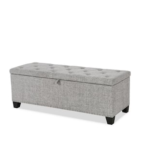 Cole Linen Light Gray 48 in. Upholstered Bedroom Bench with Storage