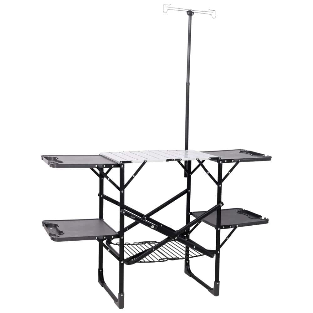 Black Portable Folding Picnic Table Outdoor Camping Cooking Station with Side Tables Storage Rack price history on PriceWatchPro