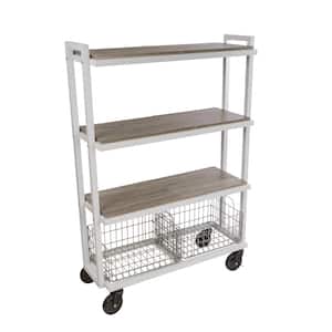 4-Tier Steel Cart System Wide in White