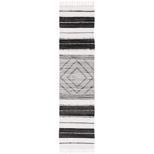 Striped Kilim Black Ivory 2 ft. x 9 ft. Abstract Geometric Runner Rug