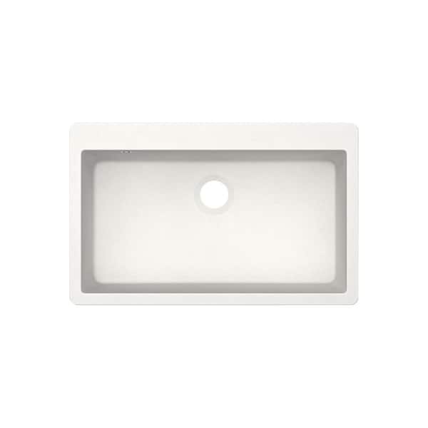 33 in. Drop-in/Undermount Single Bowl Quartz Kitchen Sink in White