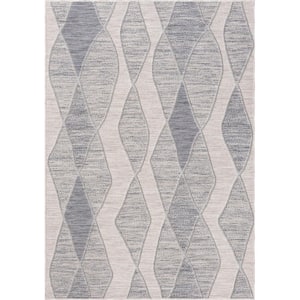 Wyatt Blue 5 ft. x 7 ft. High-Low Geometric P.E.T Yarn Indoor/Outdoor Area Rug