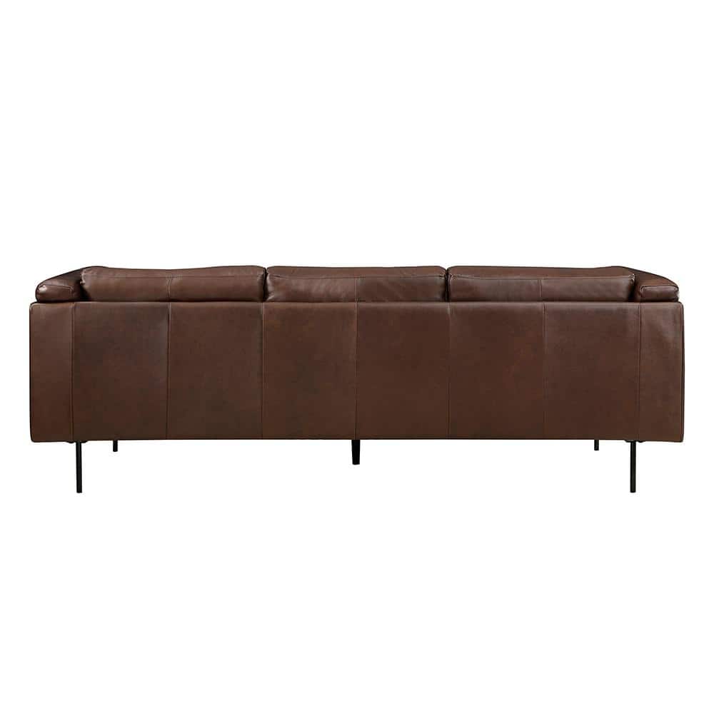 88" Brown Tufted Leather Lawson Sofa with Wood Frame