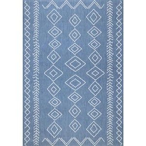 Serna Moroccan Diamonds Blue 10 ft. x 13 ft. Indoor/Outdoor Patio Area Rug