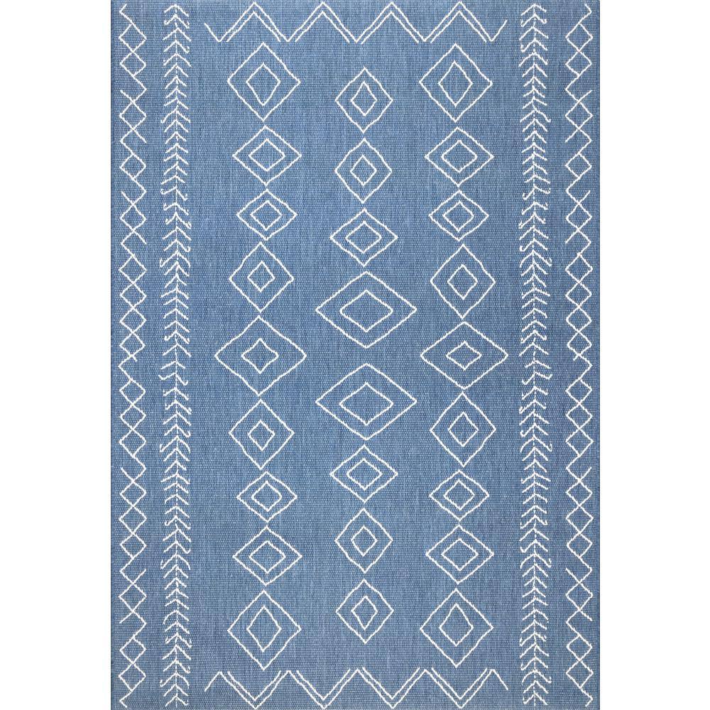 Reversible Blue Geometric 6' x 9' Synthetic Indoor/Outdoor Rug