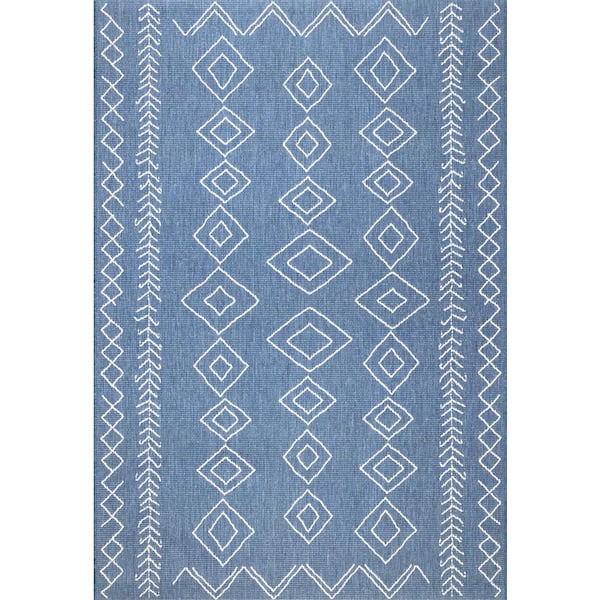 Serna Moroccan Diamonds Blue 7 ft. 6 in. x 10 ft. 9 in. Indoor/Outdoor Patio Area Rug