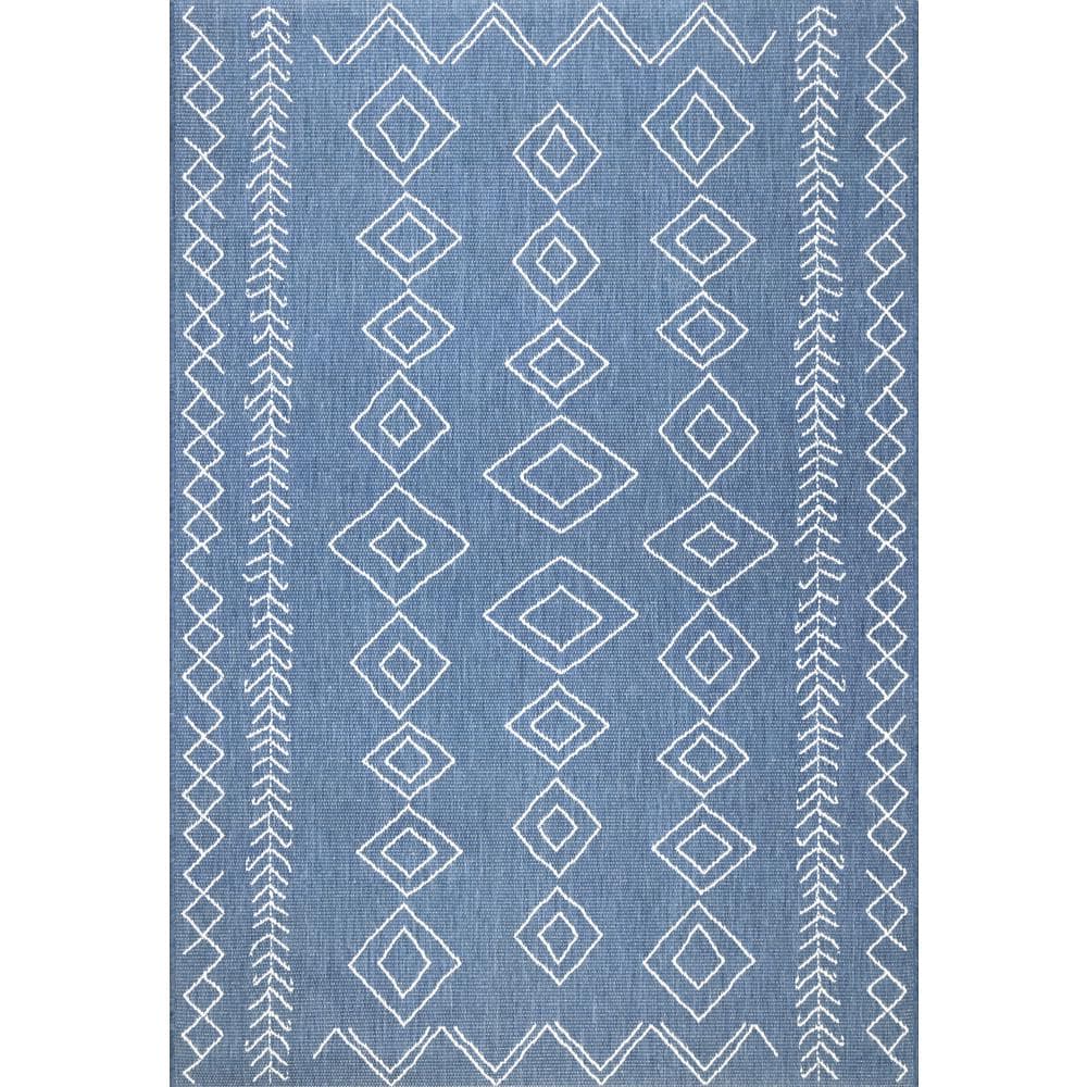 Blue Geometric Synthetic Easy Care Square Rug