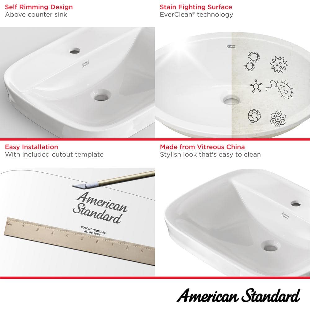 American Standard White Ceramic Above-Counter Rectangular Sink