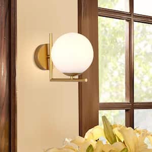 1-Light Gold Globe Wall Sconce with Frosted Glass Shade Modern Bath Vanity Light