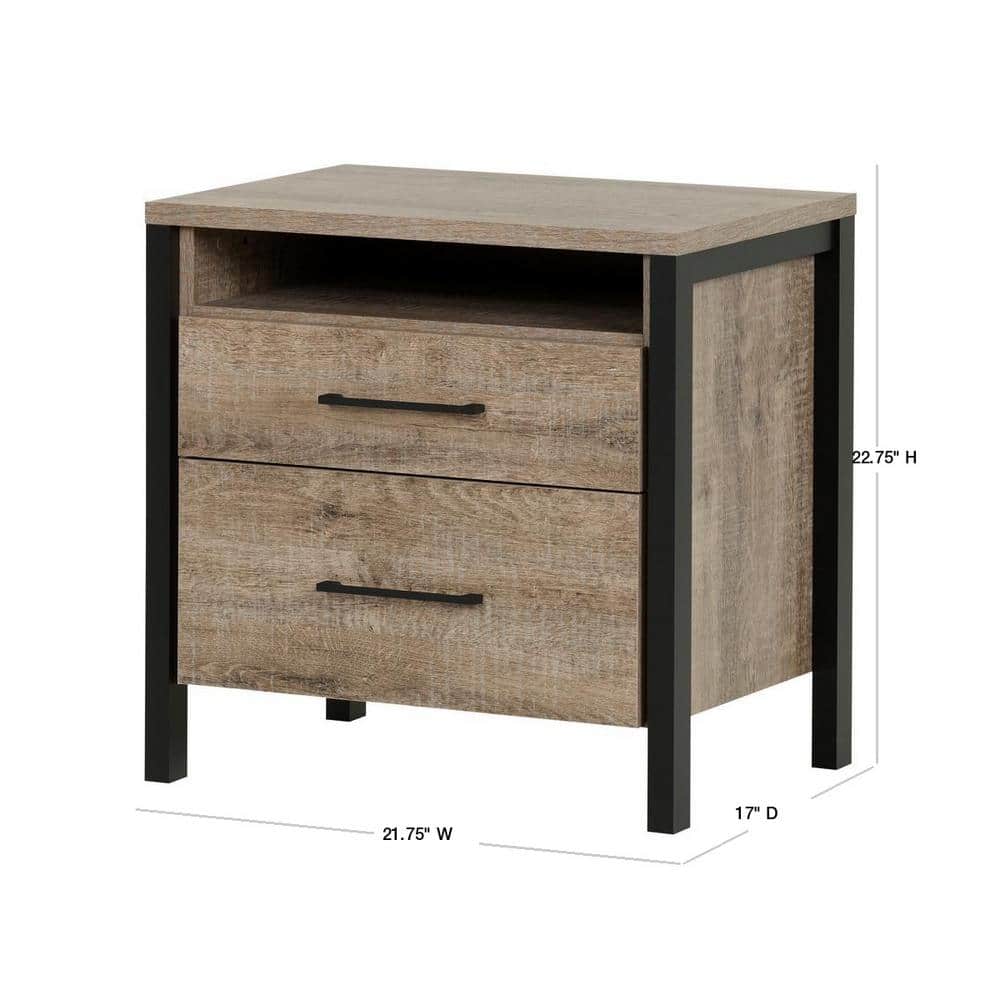 Munich Weathered Oak and Matte Black 2-Drawer Nightstand