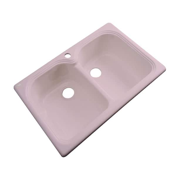 Thermocast Hartford Drop-In Acrylic 33 in. 1-Hole Double Bowl Kitchen Sink in Wild Rose