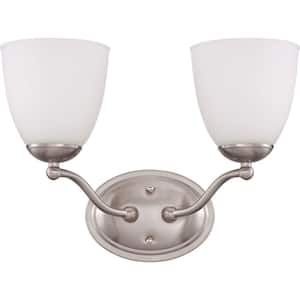 2-Light Brushed Nickel Vanity Fixture with Frosted Glass Shade