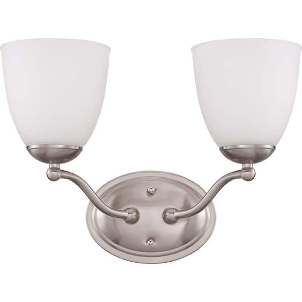 SATCO 2-Light Brushed Nickel Vanity Fixture with Frosted Glass Shade