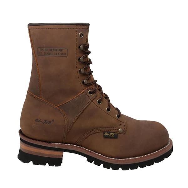 AdTec Men's Crazy Horse Waterproof 9'' Logger Boot - Soft Toe - Brown Size 9.5(W)
