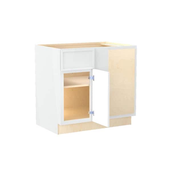 Home Decorators Collection Franklin 36 in. W x 24 in. D x 34.5 in. H Assembled Plywood Base Blind Corner Kitchen Cabinet in Vesper White Soft Close