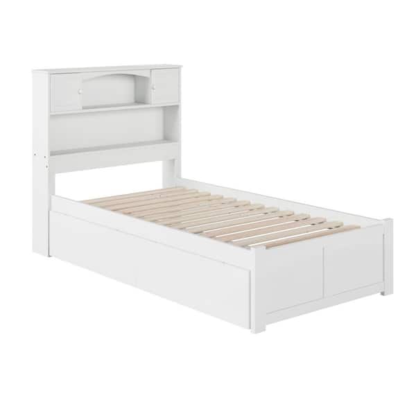 Newport White Twin XL Solid Wood Storage Platform Bed with Flat Panel Foot Board and 2 Bed Drawers