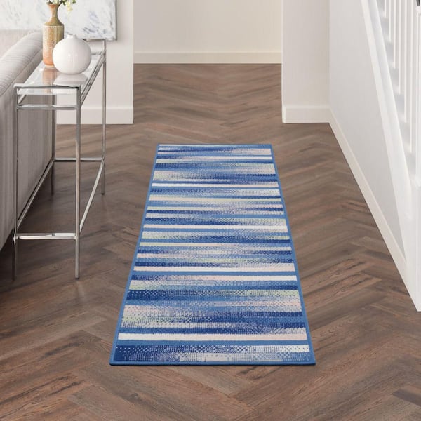 Whimsicle Blue Multicolor 2 ft. x 8 ft. Geometric Contemporary Kitchen Runner Area Rug