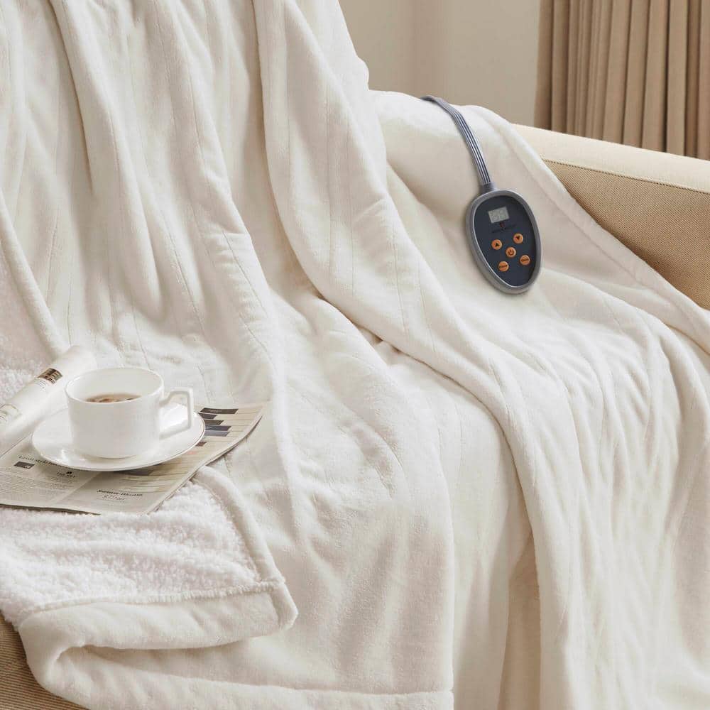 Twin Ivory Knitted Reversible Heated Blanket