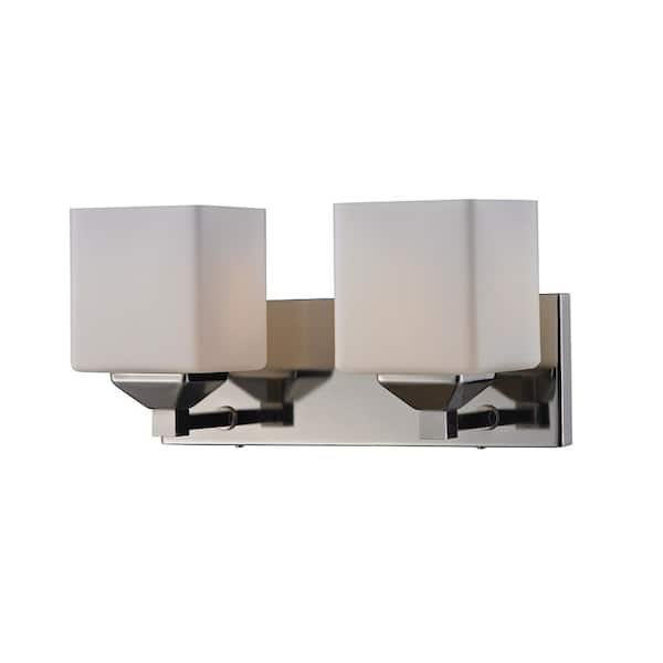 Unbranded Lawrence 13 in. 2-Light Chrome Steel Modern Vanity Light with Matte Opal Glass Shades