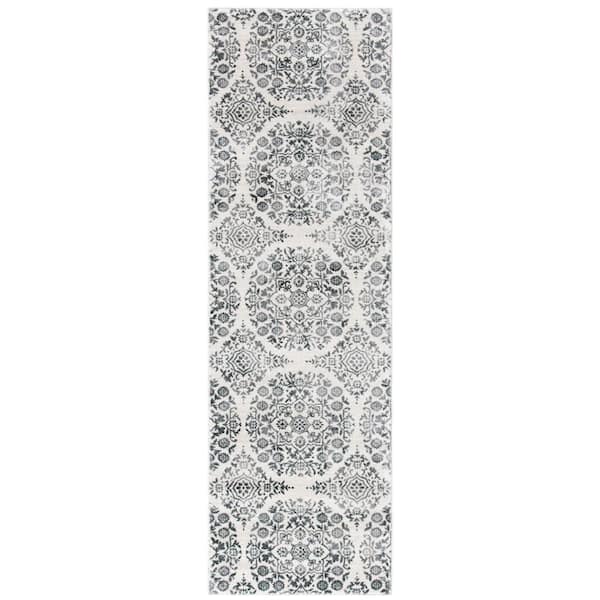 Isabella 2 ft. x 8 ft. Charcoal/Ivory Floral Circle Medallions Runner Rug