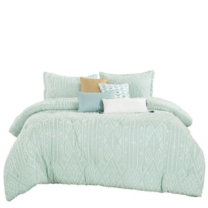7 Piece King Size Bedding Comforter Set, Ultra Soft Polyester Elegant Bedding Comforters--Solid Color in Light Blue