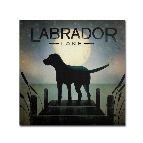 Trademark Fine Art 24 in. x 24 in. "Moonrise Black Dog Labrador Lake" by Ryan Fowler Printed Canvas Wall Art