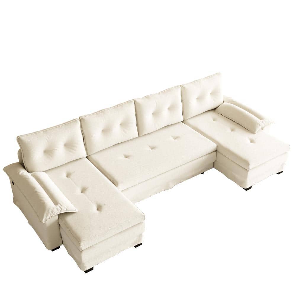 109.5 in. W Pillow Top Arm Chenille U-shaped Pull Out Sofa in Beige with Removable Armrests and USB Ports price history on PriceWatchPro
