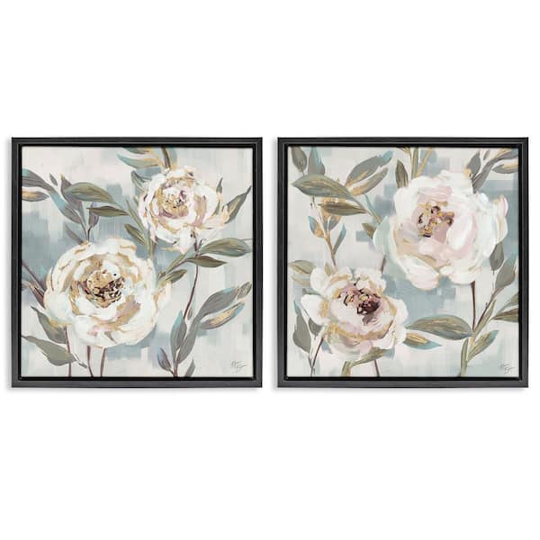 Stupell Industries Country Antique Blossoms by Nina Blue 2-Pieces Black Floater Frame Nature Graphic Art Print 25 in. x 25 in.