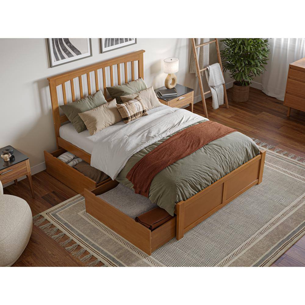 Light Toffee Full Wood Platform Bed with Storage Drawers and Headboard