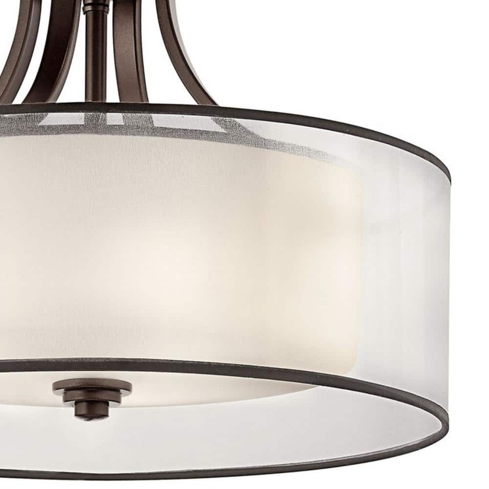 Elegant Pewter 20" Drum Ceiling Light with White Organza Shade